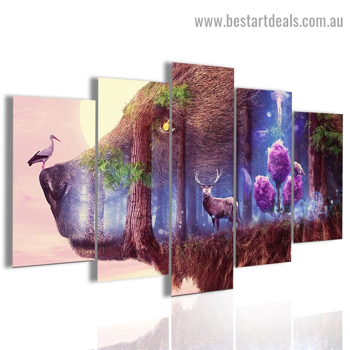 Mystical Wildlife Animal Landscape Modern Artwork Portrait Canvas Print for Room Wall Garniture