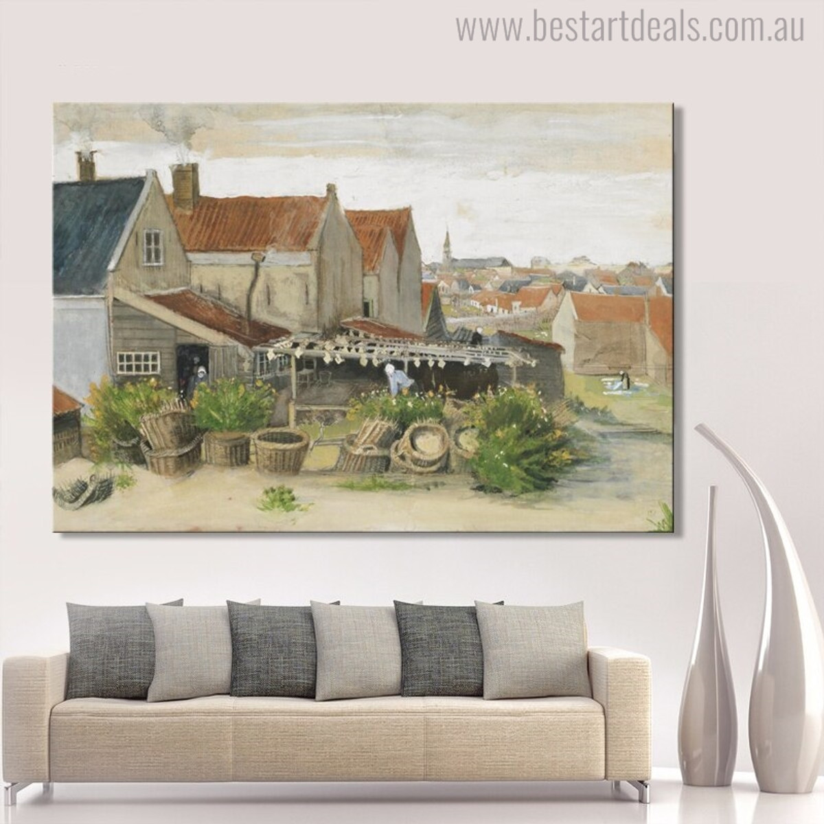 Drying House at Scheveningen Vincent Van Gogh Impressionist Cityscape Reproduction Painting Canvas Print for Living Room Wall Ornament