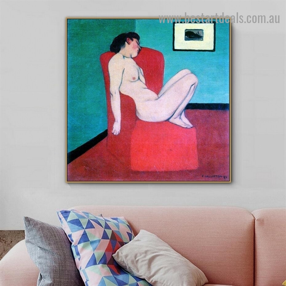 Nude in a Red Armchair Félix Edouard Vallotton Impressionism Artwork Photo Canvas Print for Room Wall Garniture