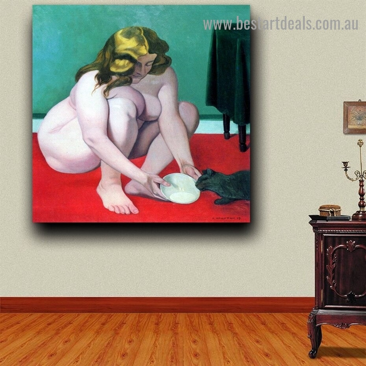 Woman with Cat Félix Edouard Vallotton Nude Impressionism Artwork Photo Canvas Print for Room Wall Garniture