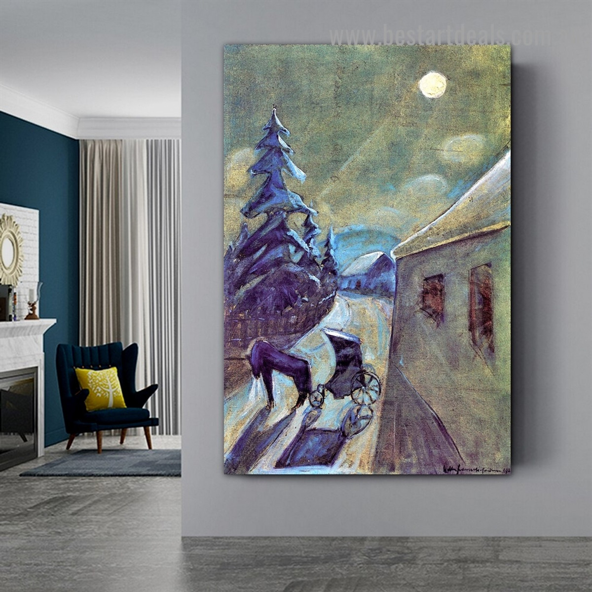Moonscape with Horse Walter Gramatté Animal Landscape Expressionist Artwork Photo Canvas Print for Room Wall Adornment