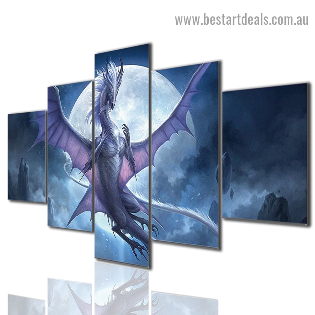 Moon Dragon Fantasy Modern Artwork Image Canvas Print for Room Wall Ornament