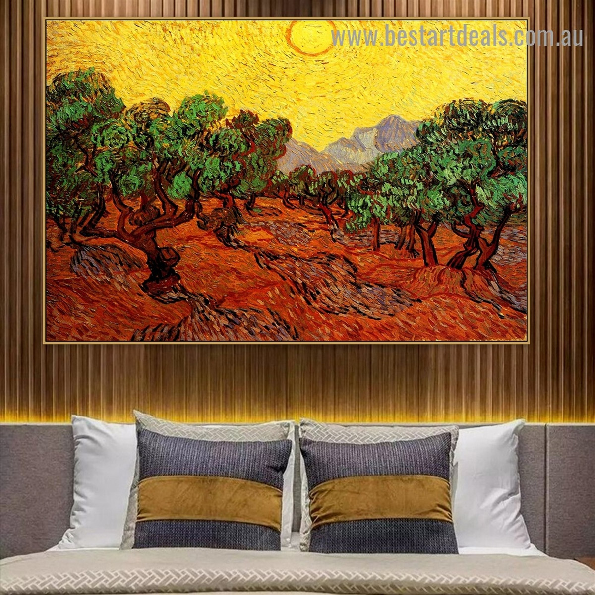 Olive Trees with Yellow Sky And Sun Vincent Willem Van Gogh Botanical Landscape Impressionism Artwork Picture Canvas Print for Room Wall Garniture