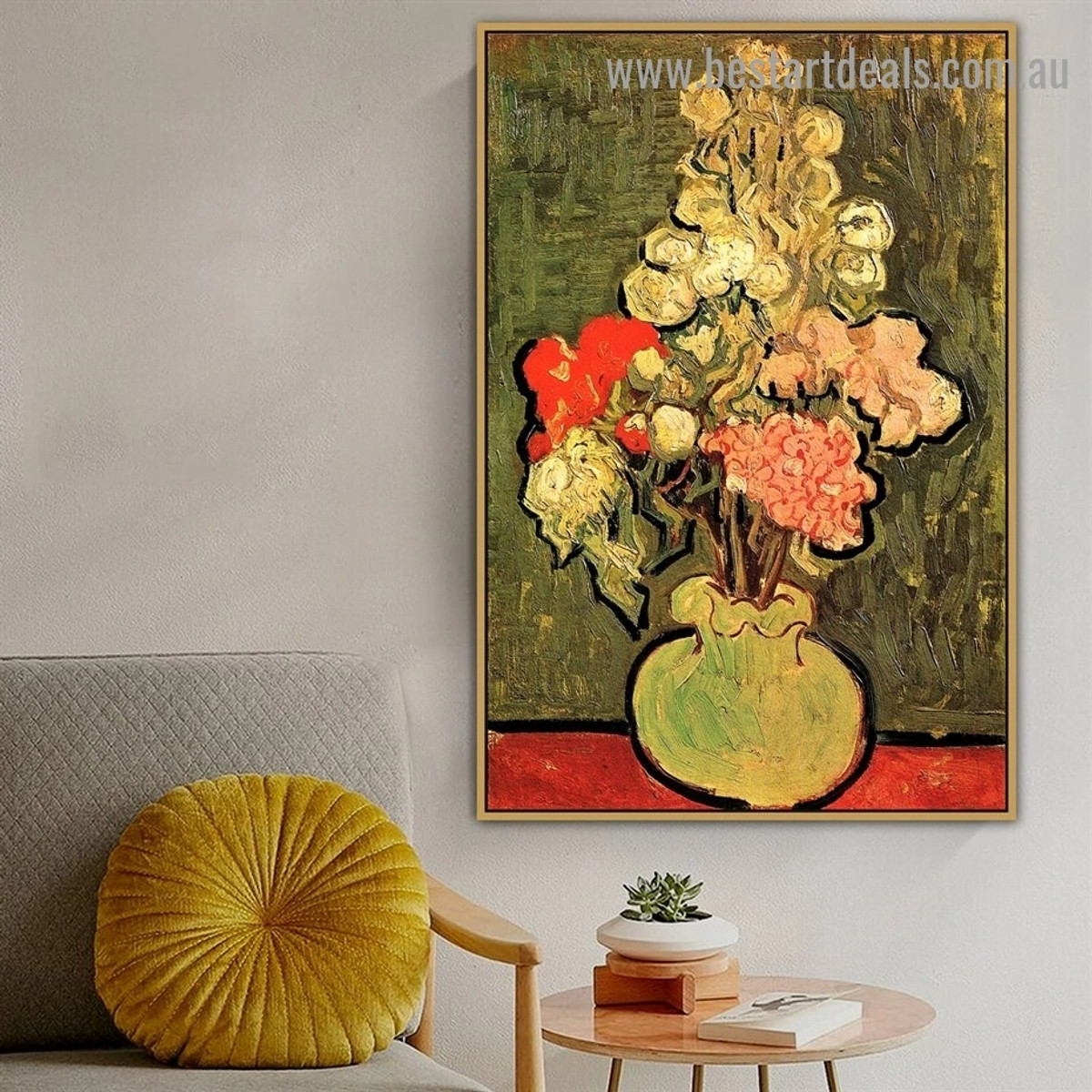 Still Life Vase with Rose Mallows Vincent Willem Van Gogh Impressionism Artwork Picture Canvas Print for Room Wall Décor