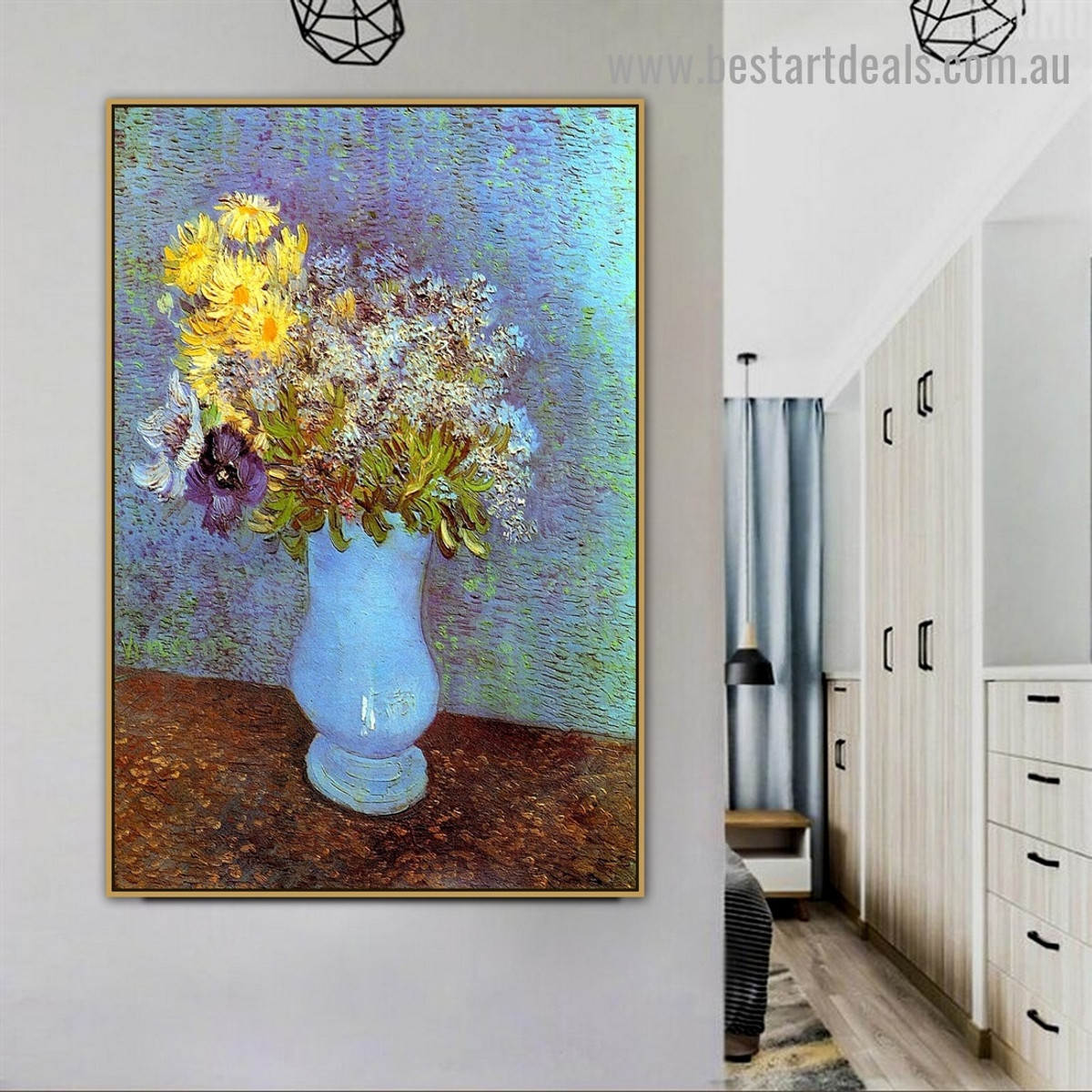 Vase with Lilacs Daisies and Anemones Vincent Willem Van Gogh Still Life Impressionism Artwork Image Canvas Print for Room Wall Adornment