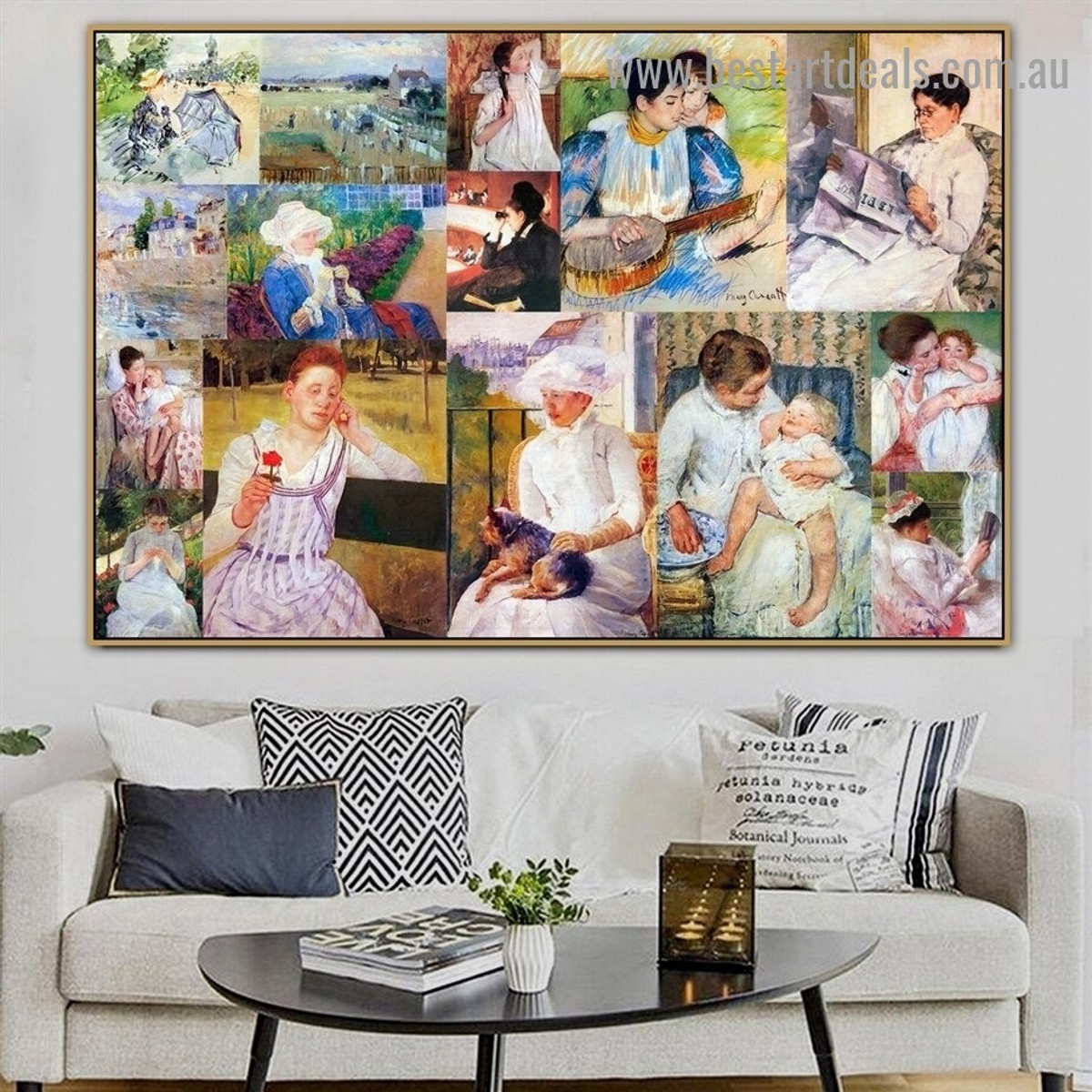 Cassatt and Morisot Collage VIII Impressionism Old Famous Master Artist Artwork Photo Reproduction Canvas Print for Room Wall Decoration