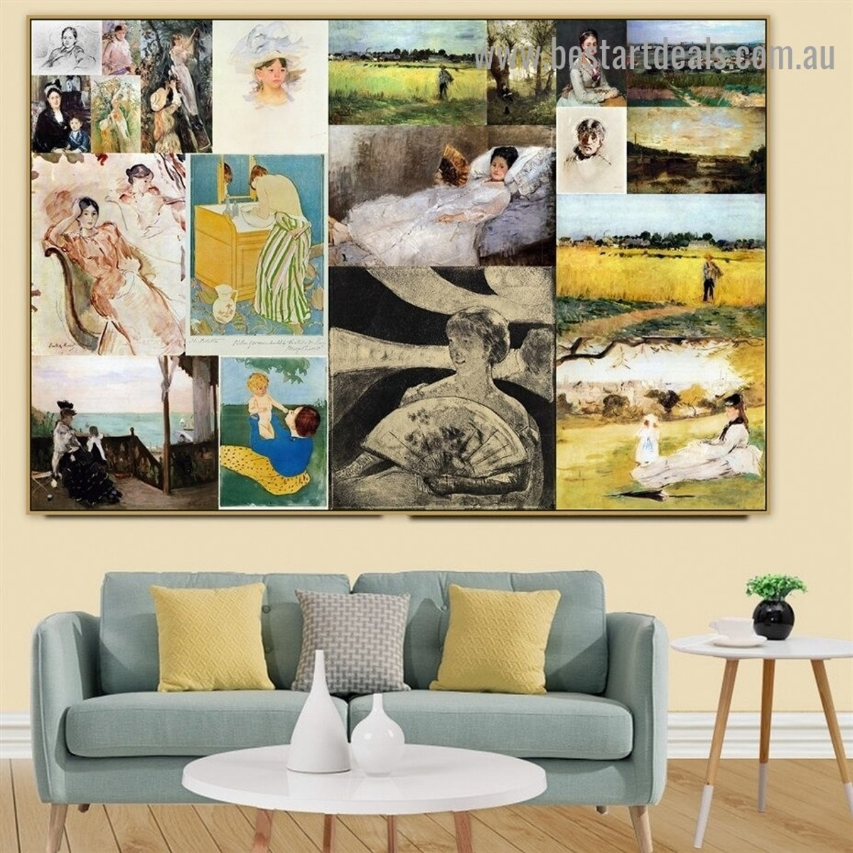 Cassatt and Morisot Collage XIII Impressionism Reproduction Artwork Photo Canvas Print for Room Wall Ornament