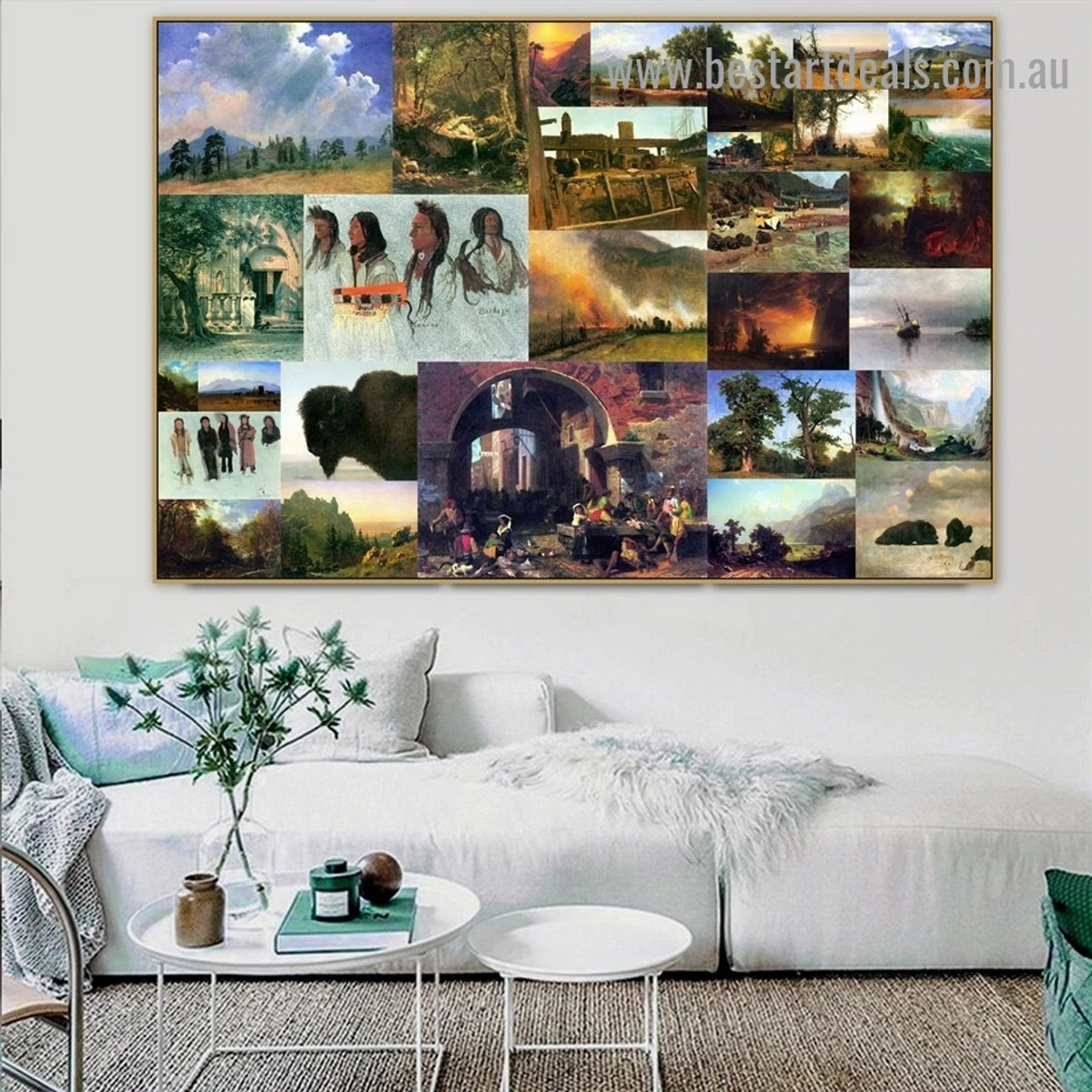 Albert Bierstadt Collage VI Romanticism Old Famous Master Artist Reproduction Portrait Picture Canvas Print Room for Wall Ornament