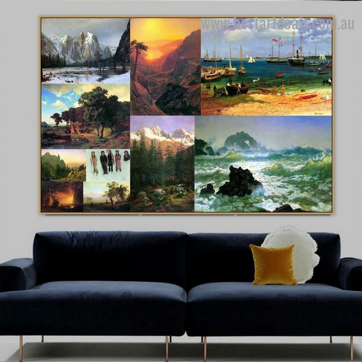 Albert Bierstadt Collage XIII Romanticism Old Famous Master Artist Reproduction Artwork Image Canvas Print Room for Wall Ornament