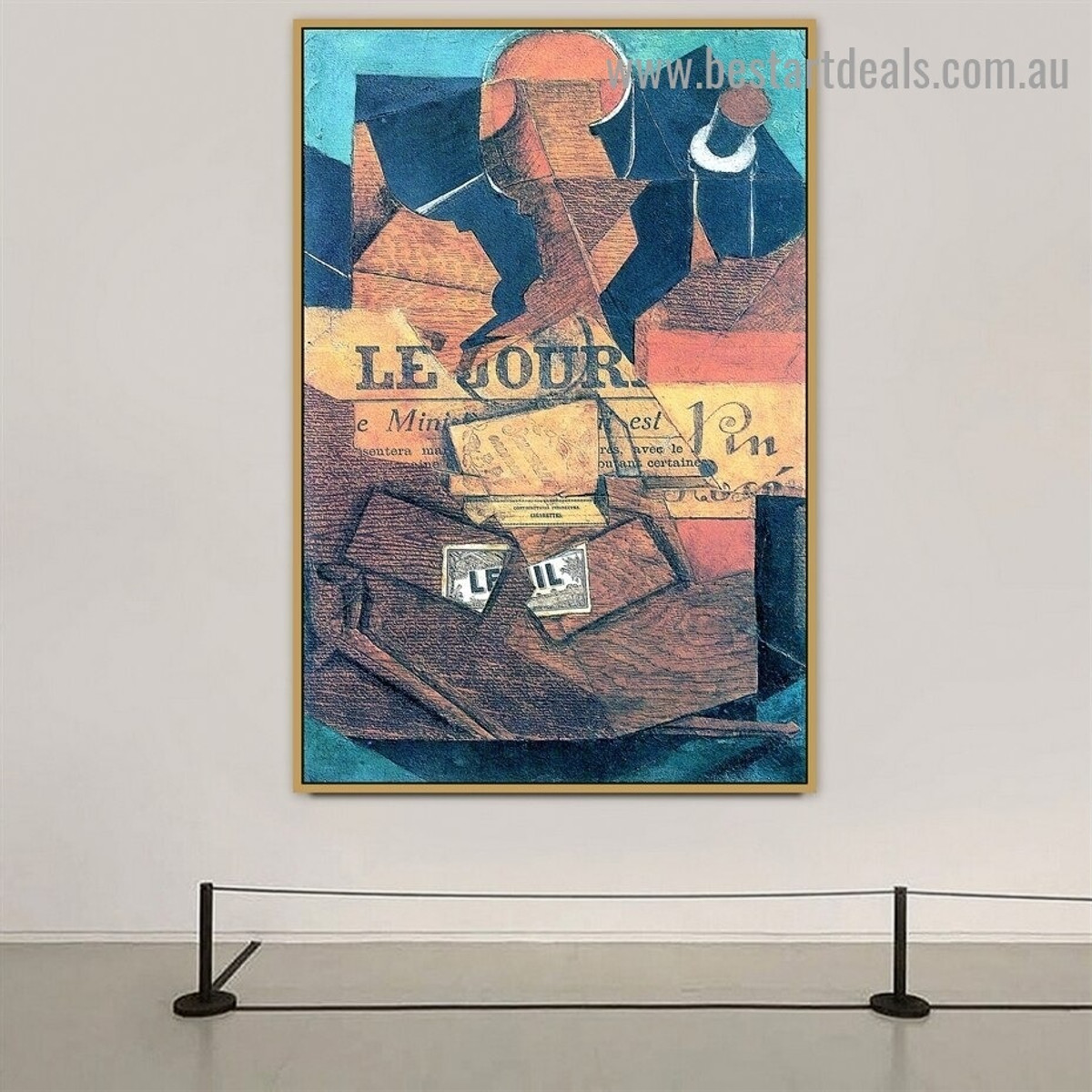 Tobacco Newspaper and Bottle of Wine Juan Gris Typography Still Life Synthetic Cubism Reproduction Portrait Painting Canvas Print for Room Wall Ornament