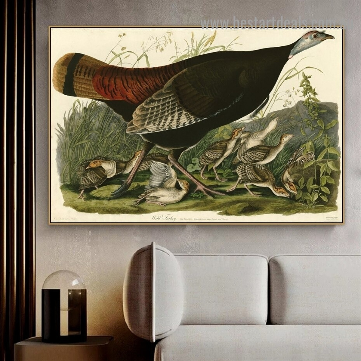 Wild Turkey John James Audubon Bird Landscape Ornithologist Reproduction Portrait Picture Canvas Print for Room Wall Garniture