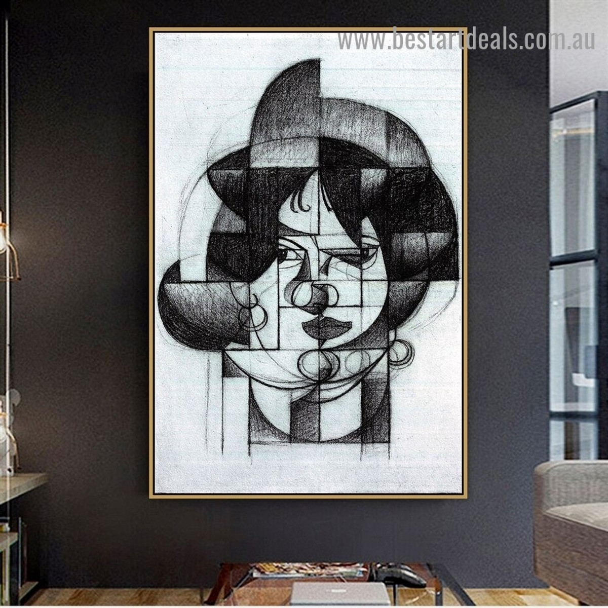 Head of Germaine Raynal Juan Gris Figure Analytical Cubism Reproduction Artwork Portrait Canvas Print for Room Wall Drape