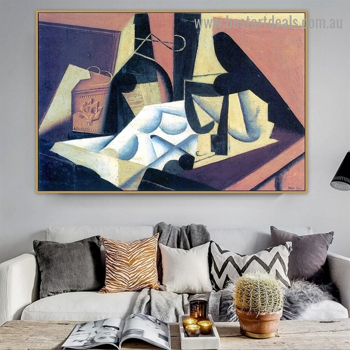 Still Life with White Tablecloth Juan Gris Cubism Reproduction Portrait Painting Canvas Print for Room Wall Adornment