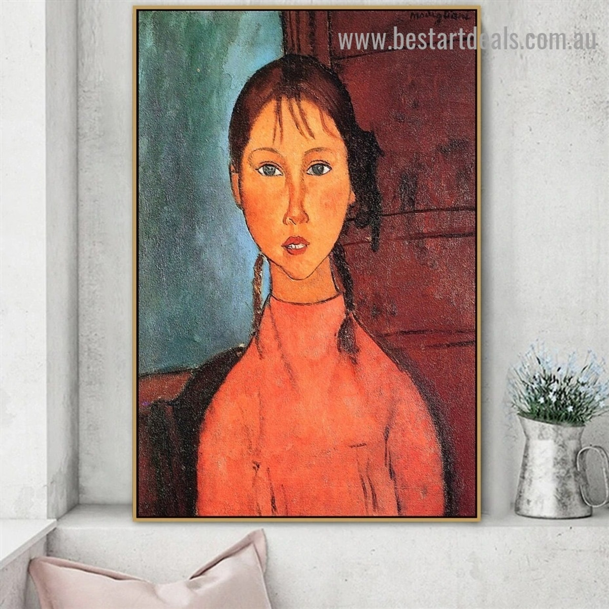 Girl with Pigtails Amedeo Clemente Modigliani Figure Expressionism Reproduction Artwork Image Canvas Print for Room Wall Drape