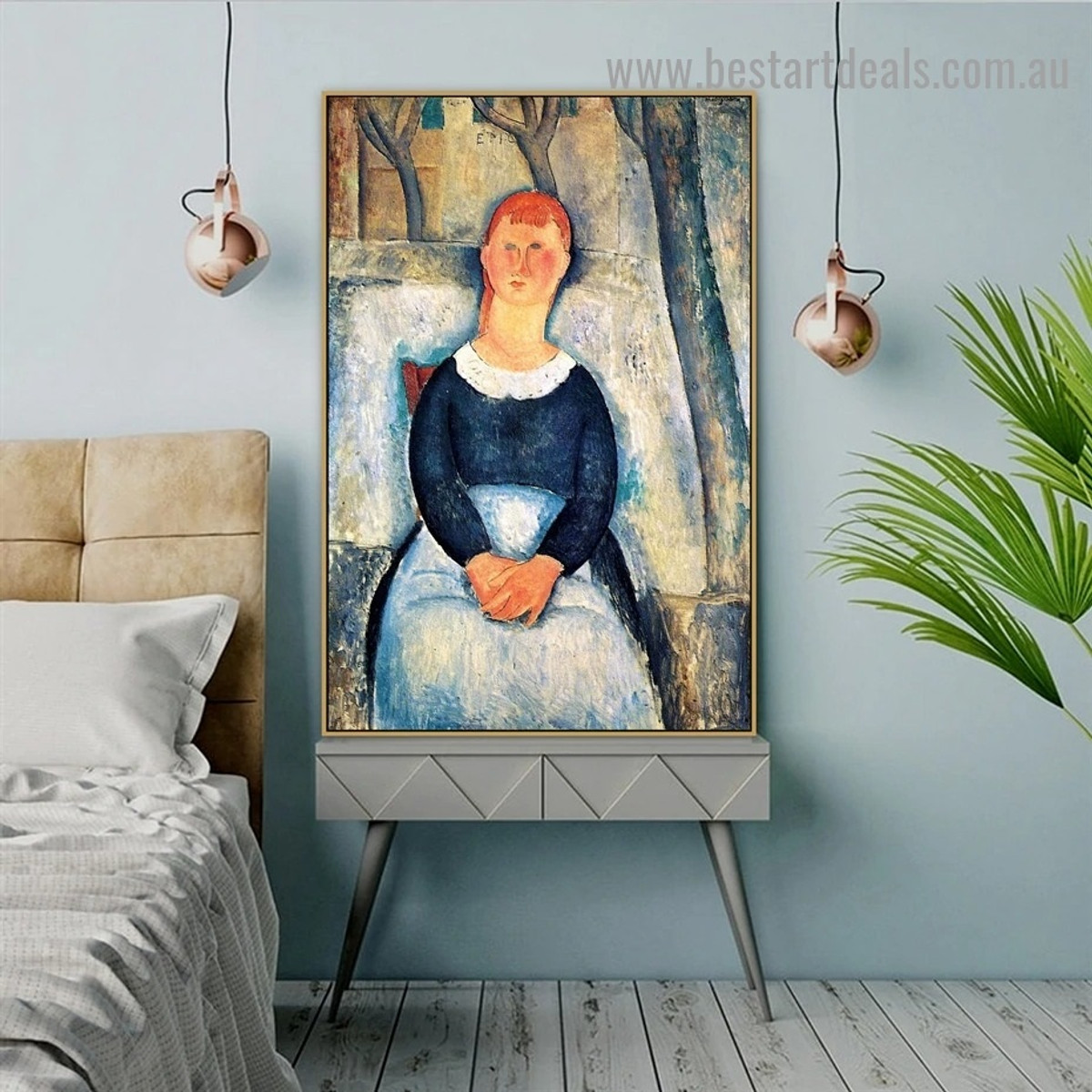 The Pretty Vegetable Vendor Amedeo Clemente Modigliani Figure Expressionism Reproduction Artwork Image Canvas Print for Room Wall Garniture