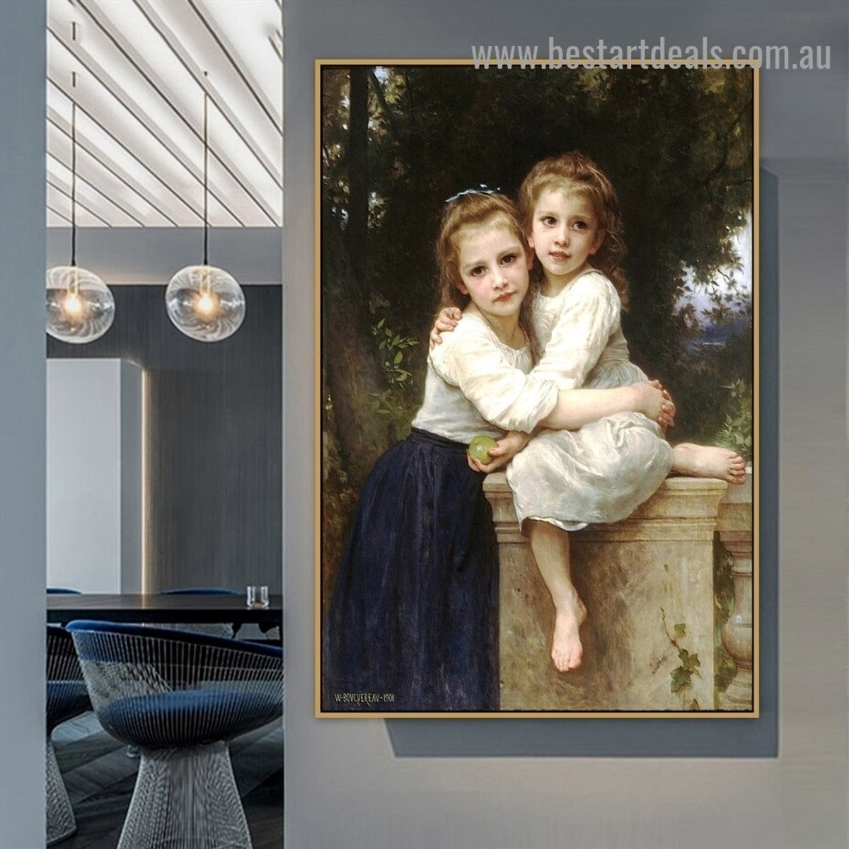 Two Sisters William Adolphe Bouguereau Figure Realism Reproduction Portrait Image Canvas Print for Room Wall Adornment