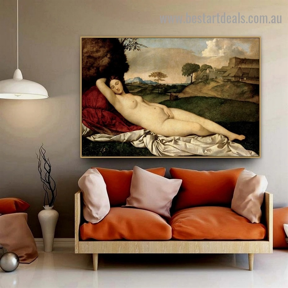 The Sleeping Venus Giorgione Nude Landscape High Renaissance Reproduction Artwork Portrait Canvas Print for Room Wall Décor