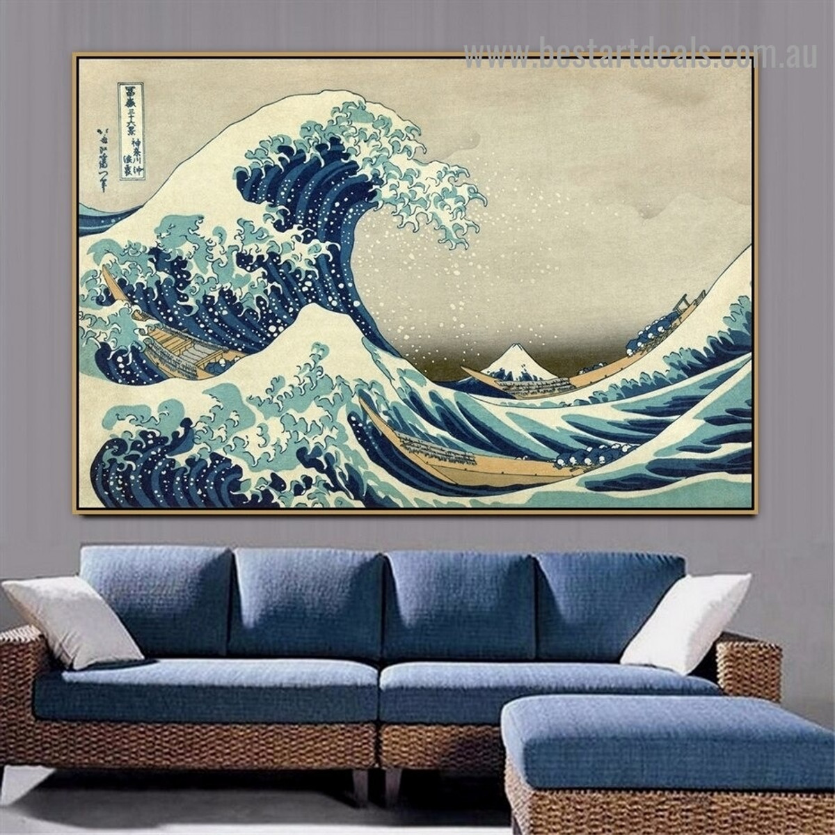 The Great Wave off Kanagawa Katsushika Hokusai Landscape Typography Ukiyo E Reproduction Artwork Picture Canvas Print for Room Wall Adornment