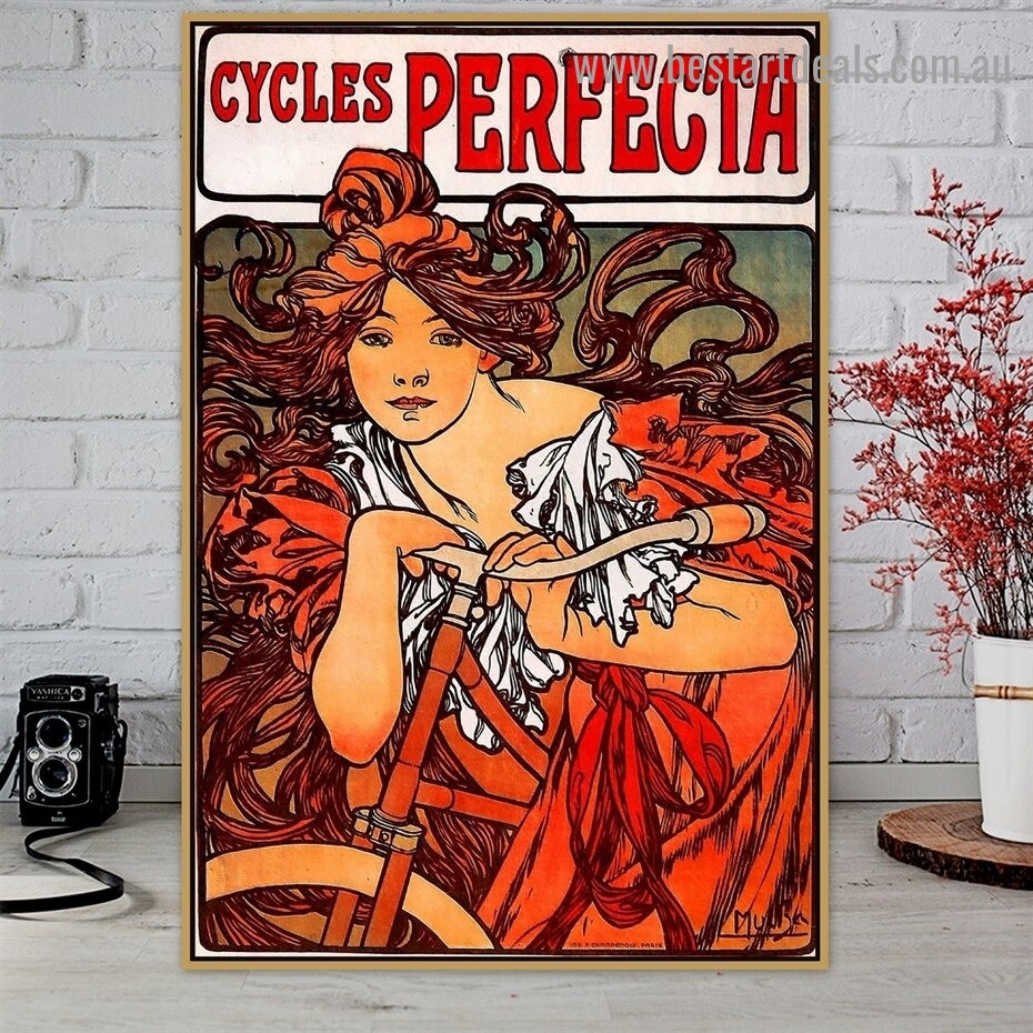 Cycles Perfecta Vintage Typography Figure Retro Advertisement Artwork Image Canvas Print for Room Wall Décor