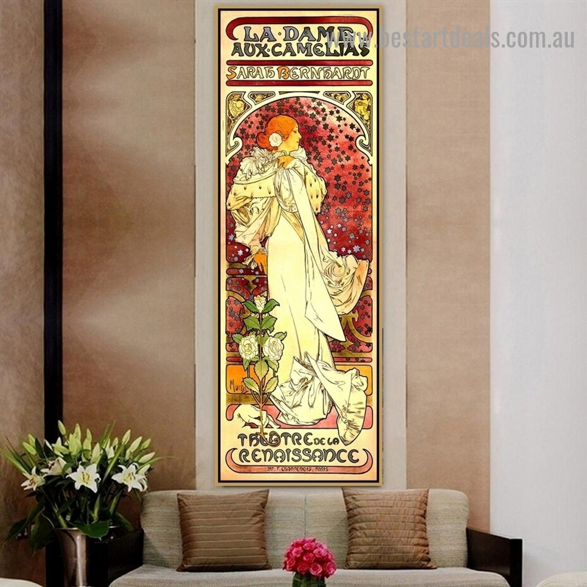 The Lady of the Camellias Alphonse Mucha Vintage Typography Botanical Figure Retro Advertising Poster Artwork Portrait Canvas Print for Room Wall Adornment