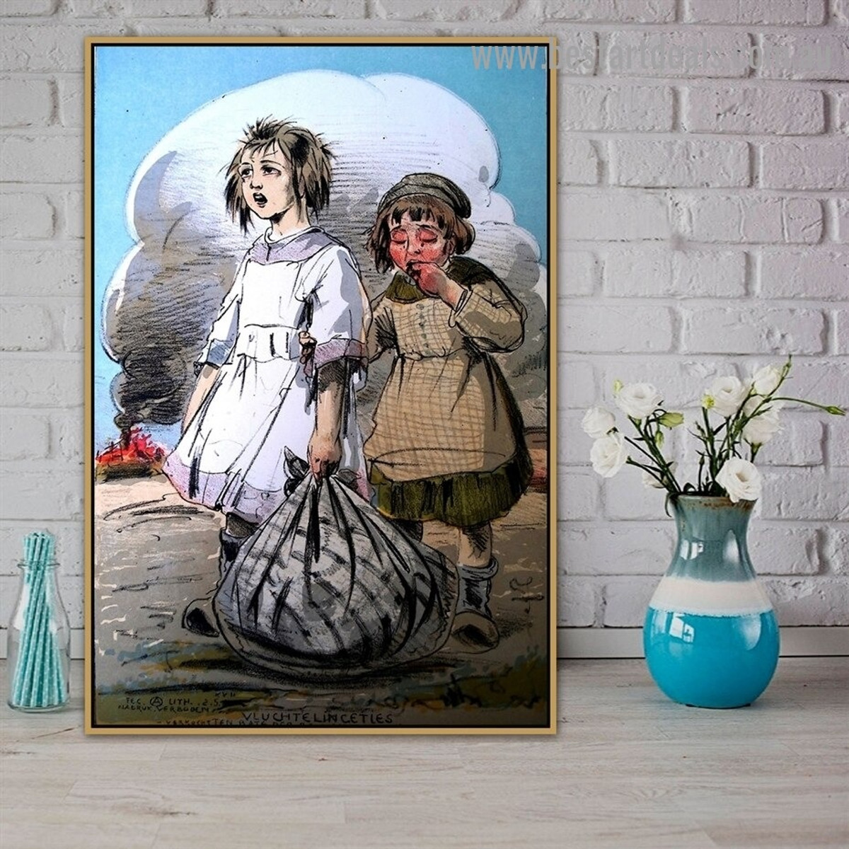 Orphans Alfred Ost Vintage Landscape Figure Retro Reproduction Poster Artwork Picture Canvas Print for Room Wall Decoration