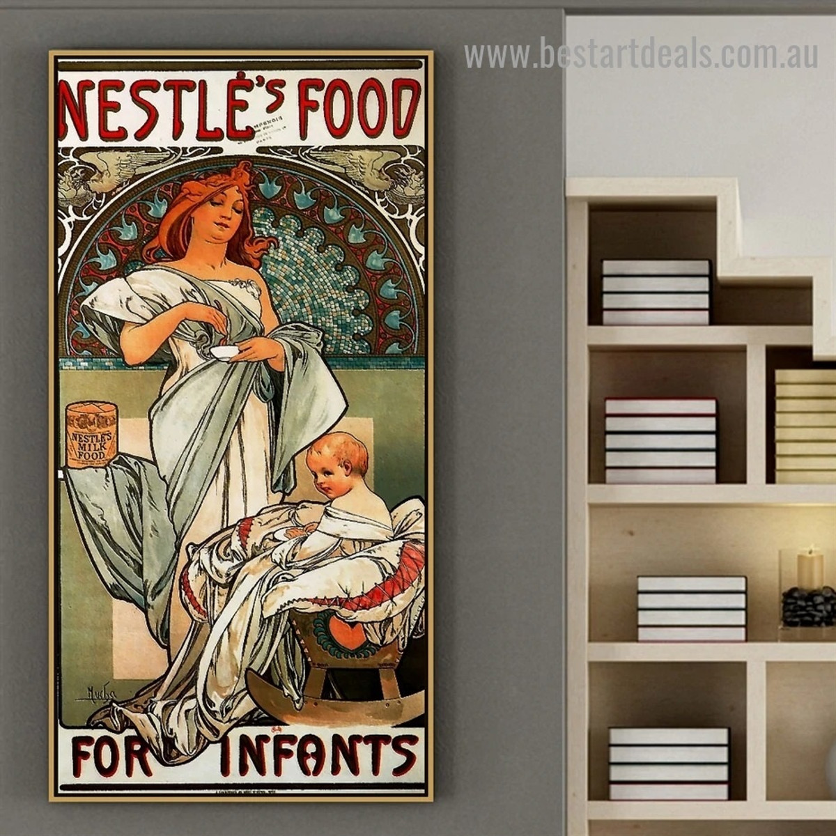 Nestles Food for Infants Alphonse Mucha Vintage Figure Retro Advertisement Artwork Picture Canvas Print for Room Wall Ornament