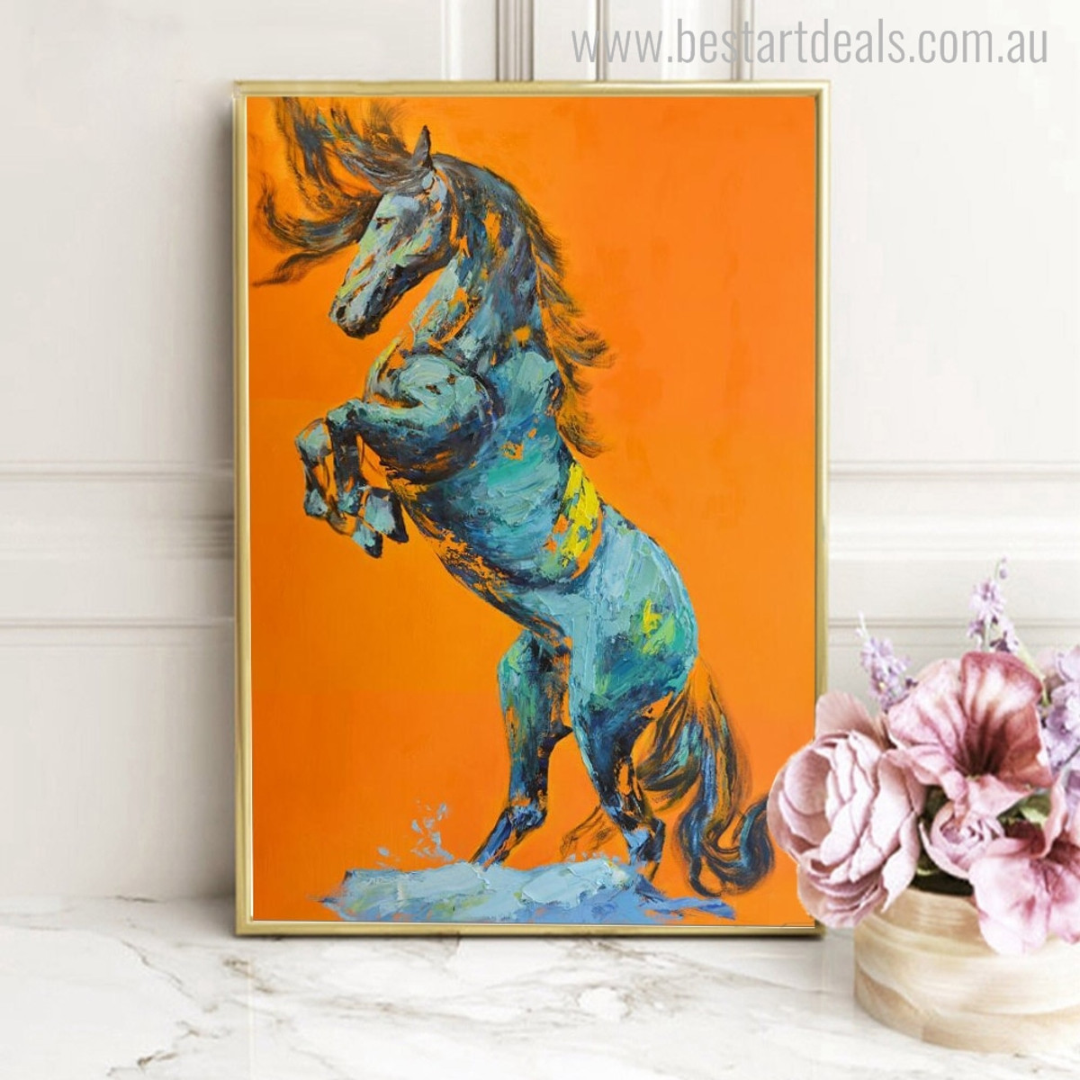 Blue Horse Animal Contemporary Canvas Artwork Print for Home Wall Getup