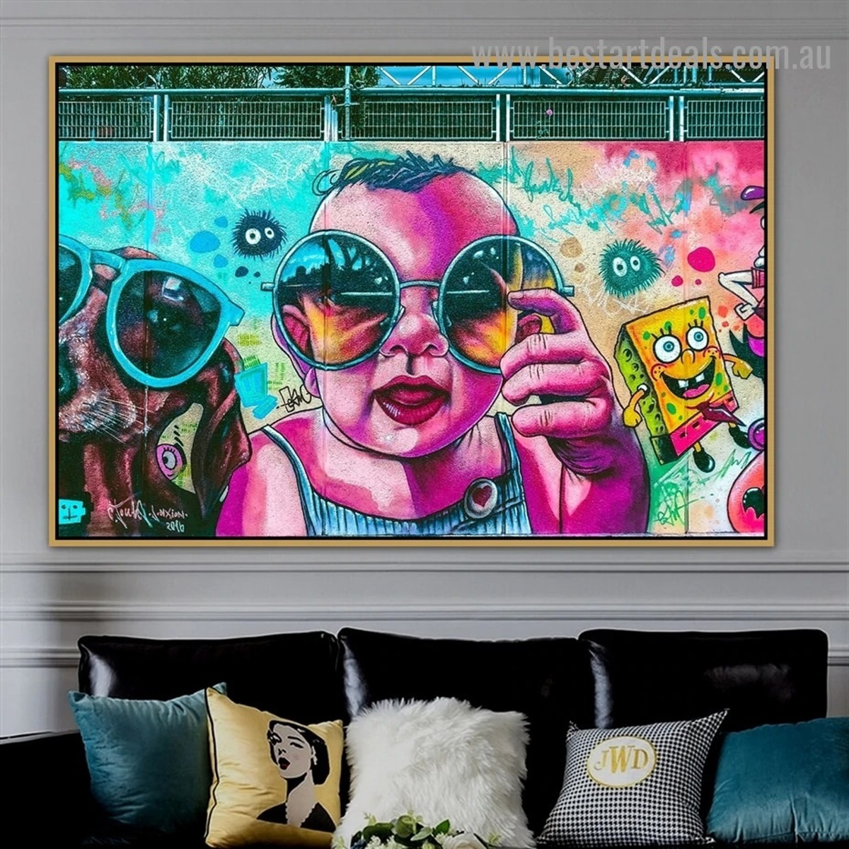 Baby with Sunglasses Animal Kids Abstract Graffiti Artwork Image Canvas Print for Room Wall Décor