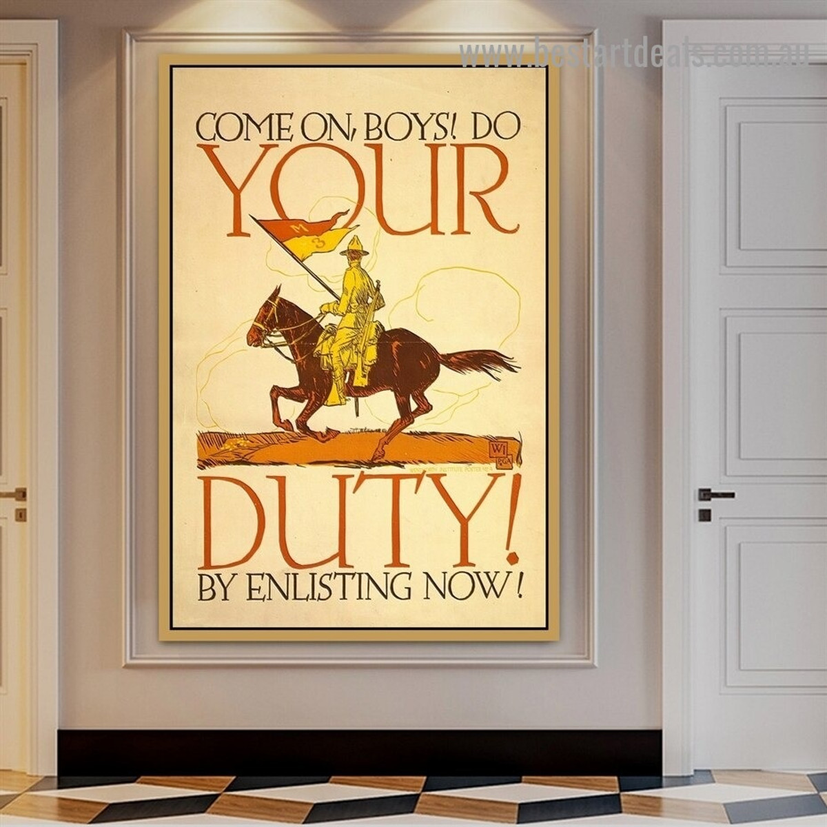 Come on Boys Do Your Duty by Enlisting Now Animal Figure Vintage Retro Advertisement Poster Artwork Photo Canvas Print for Room Wall Adornment