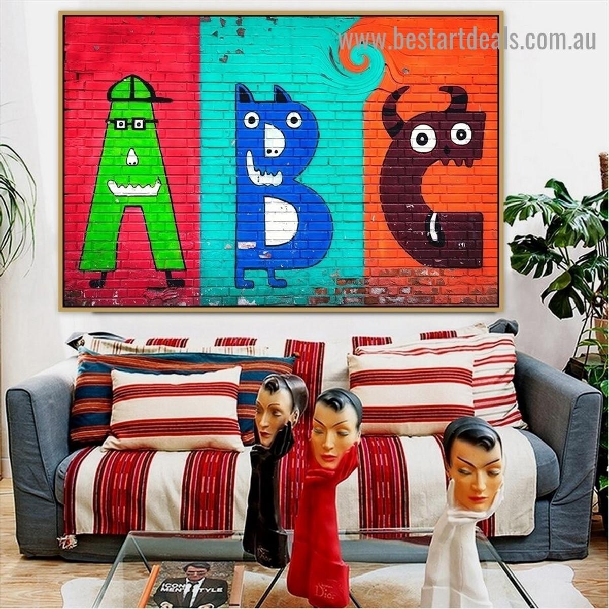 A B C Monsters Kids Typography Graffiti Portrait Painting Canvas Print for Room Wall Décor