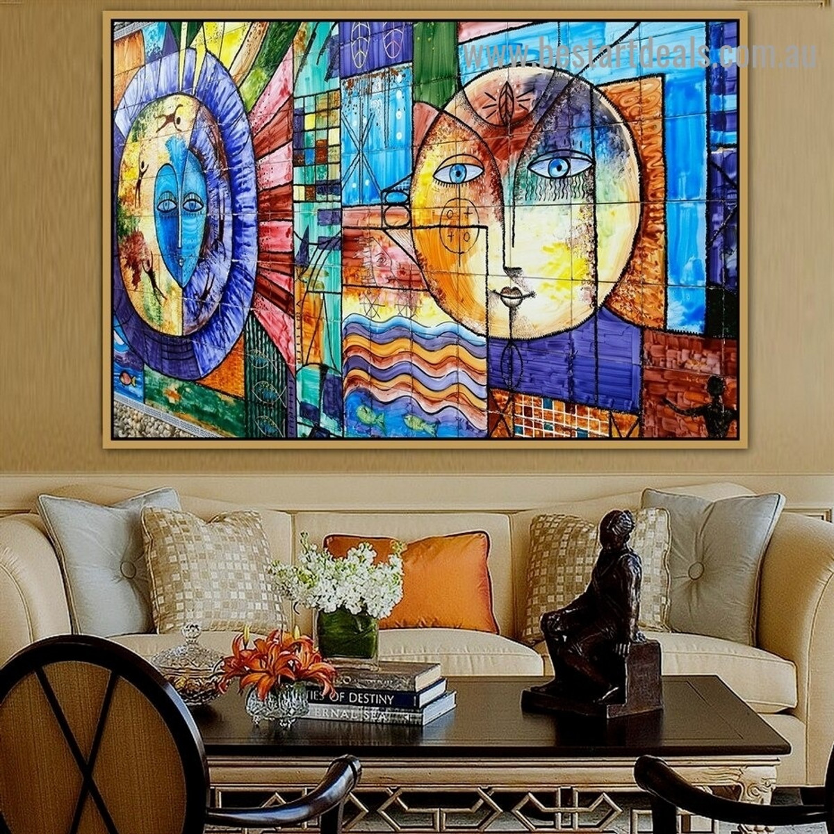 Colorful Sun Abstract Graffiti Portrait Picture Canvas Print for Room Wall Ornament