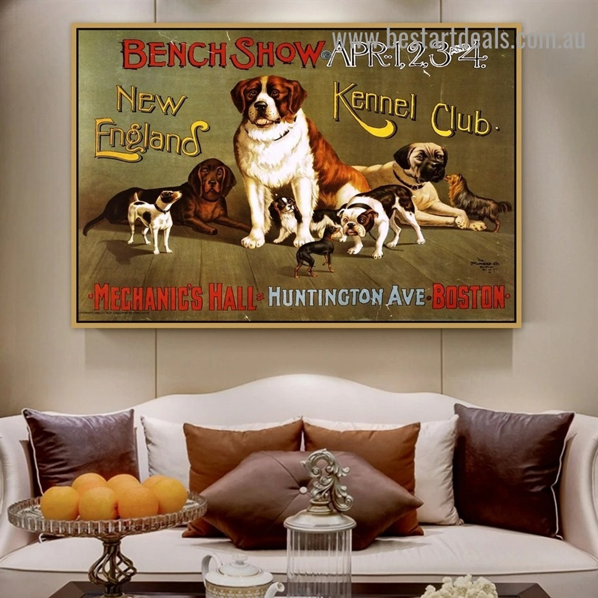 New England Kennel Club Animal Retro Vintage Advertisement Portrait Image Canvas Print for Room Wall Adornment