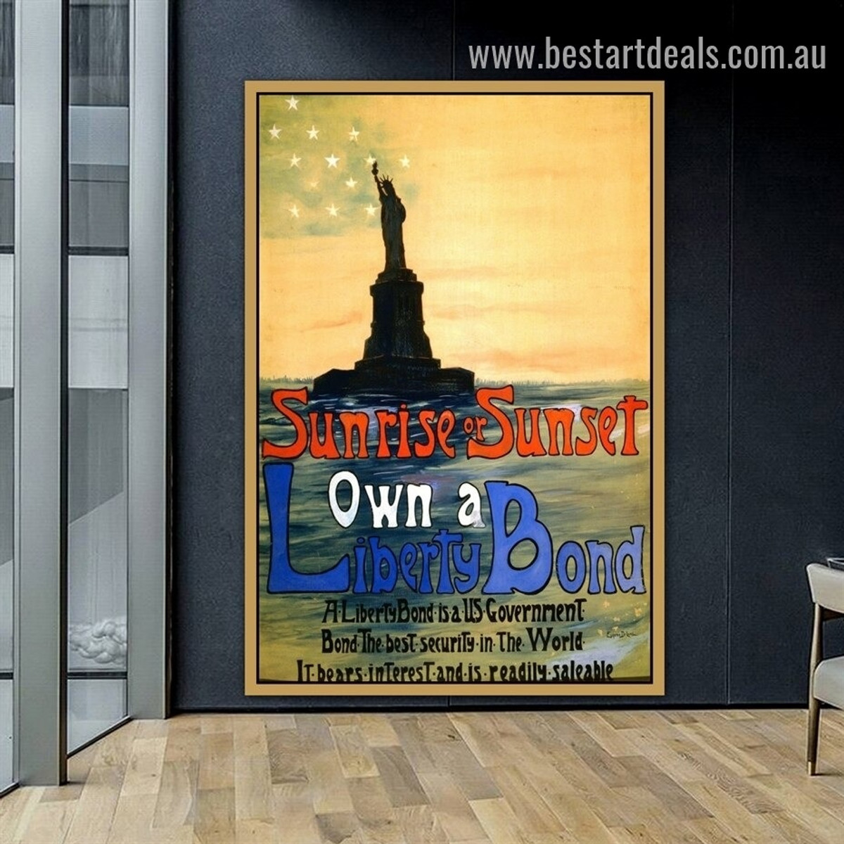 Sunrise or Sunset Own a Liberty Bond Architecture Landscape Vintage Reproduction Advertisement Artwork Photo Canvas Print for Room Wall Decoration