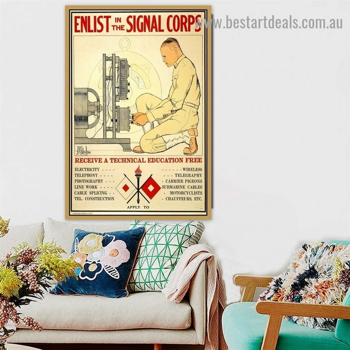 Enlist in the Signal Corps Figure Vintage Advertisement Poster Artwork Picture Canvas Print for Room Wall Ornament