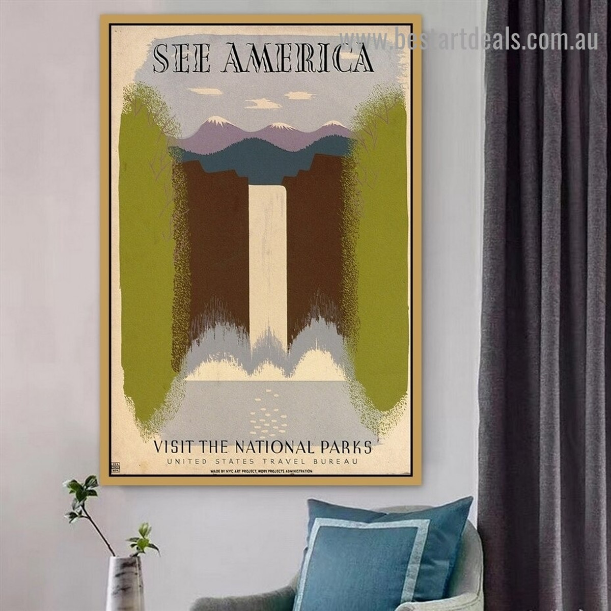 See America Visit the National Parks Landscape Vintage Retro Advertisement Artwork Photo Canvas Print for Room Wall Garniture