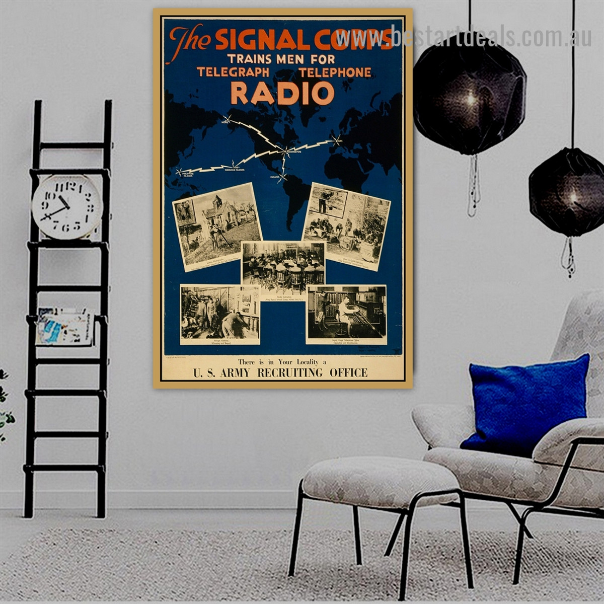 The Signal Corps Vintage World Maps Retro Advertisement Poster Portrait Picture Canvas Print for Room Wall Garniture