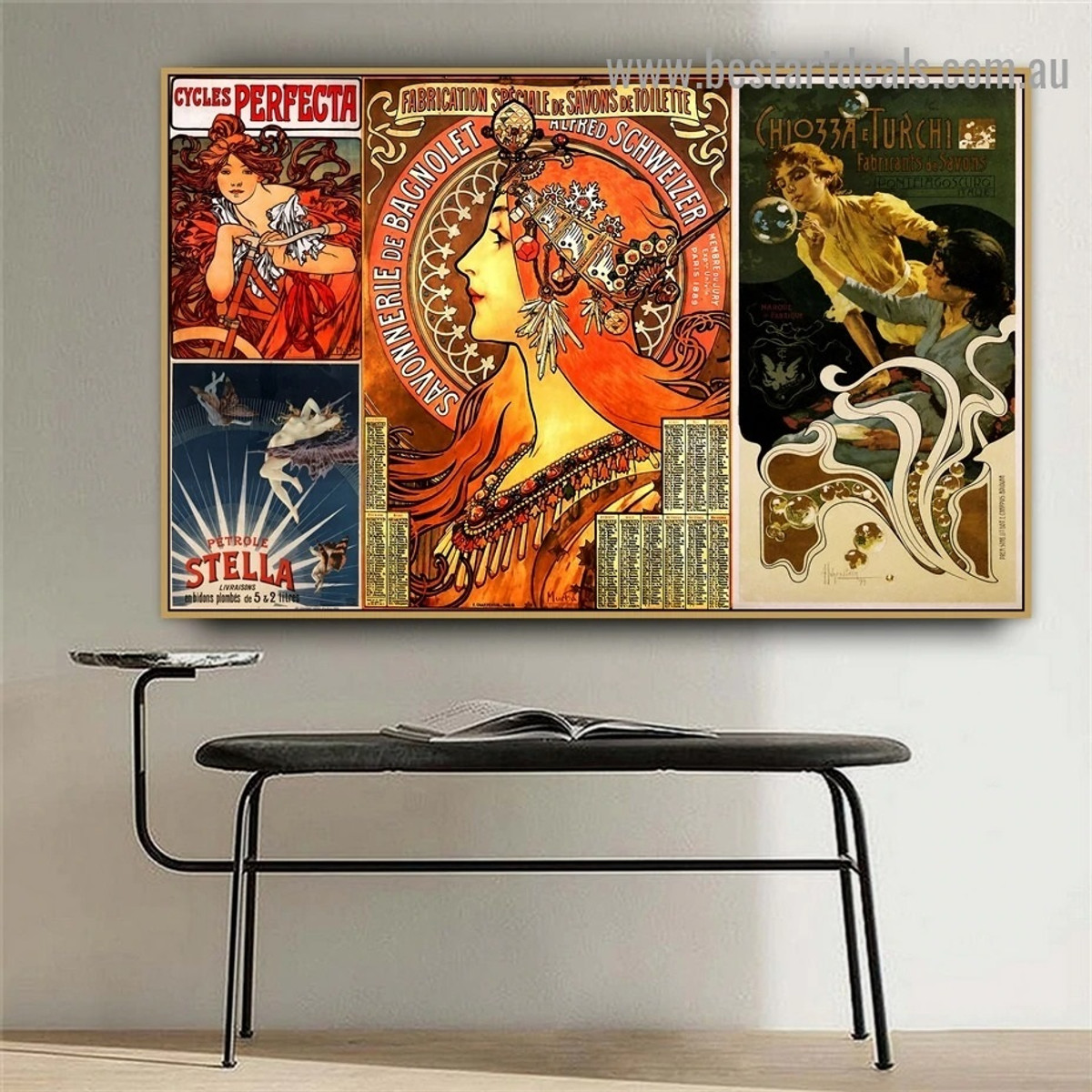 Alphonse Mucha Collage IX Vintage Botanical Figure Reproduction Advertisement Poster Portrait Picture Canvas Print for Room Wall Decoration