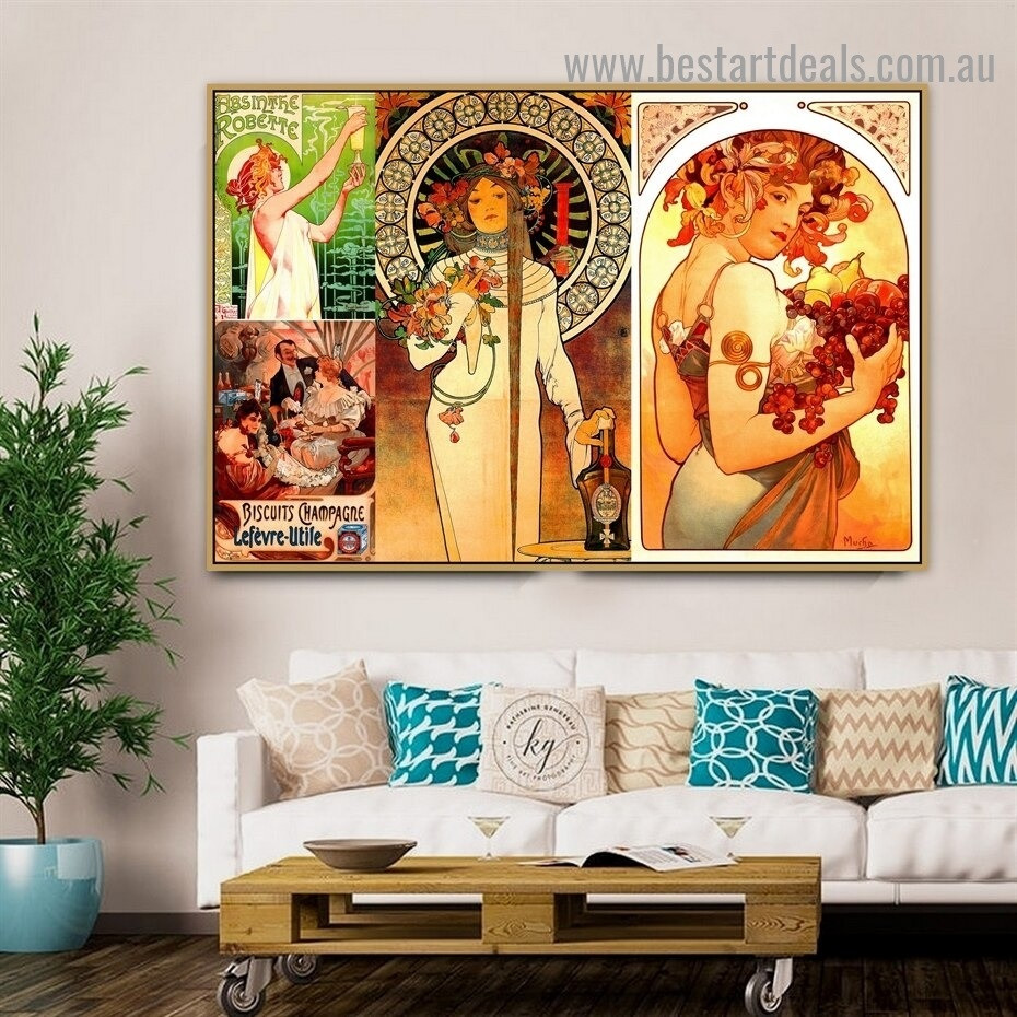 Alphonse Mucha Collage XVII Botanical Figure Vintage Advertisement Poster Artwork Picture Canvas Print for Room Wall Décor