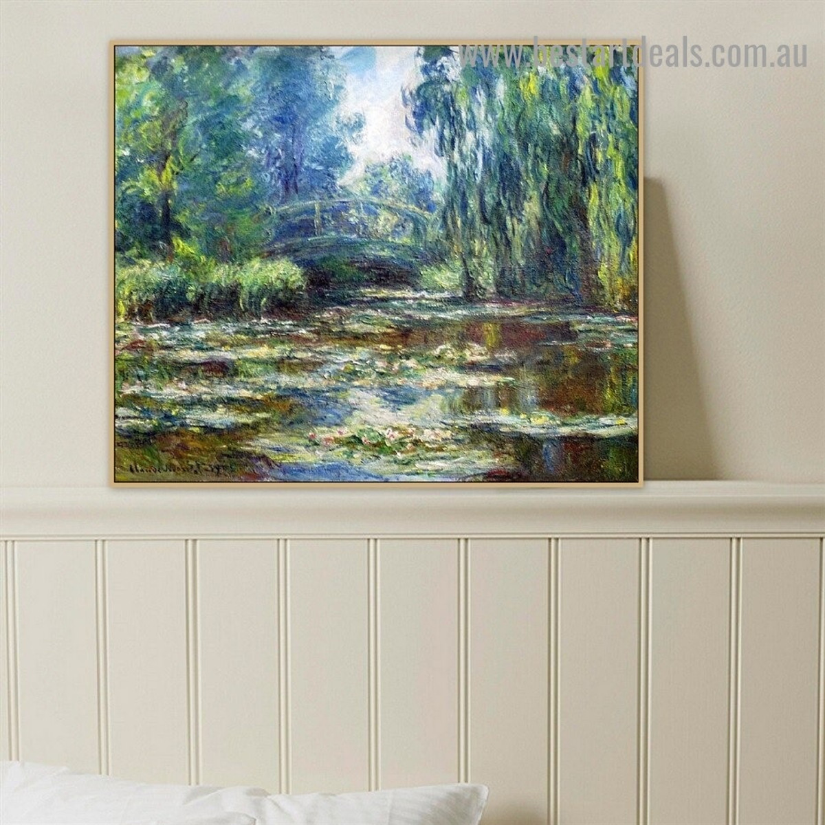 Water Lily Pond and Bridge Oscar Claude Monet Botanical Landscape Impressionism Reproduction Portrait Painting Canvas Print for Room Wall Decoration