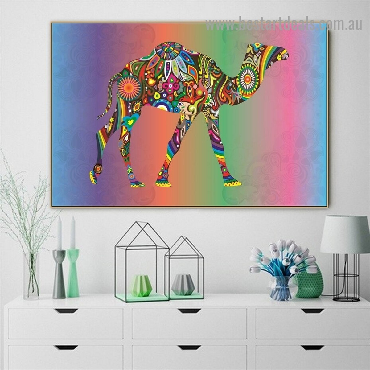 Colorful Mix Camel Animal Modern Artwork Photo Canvas Print for Room Wall Adornment