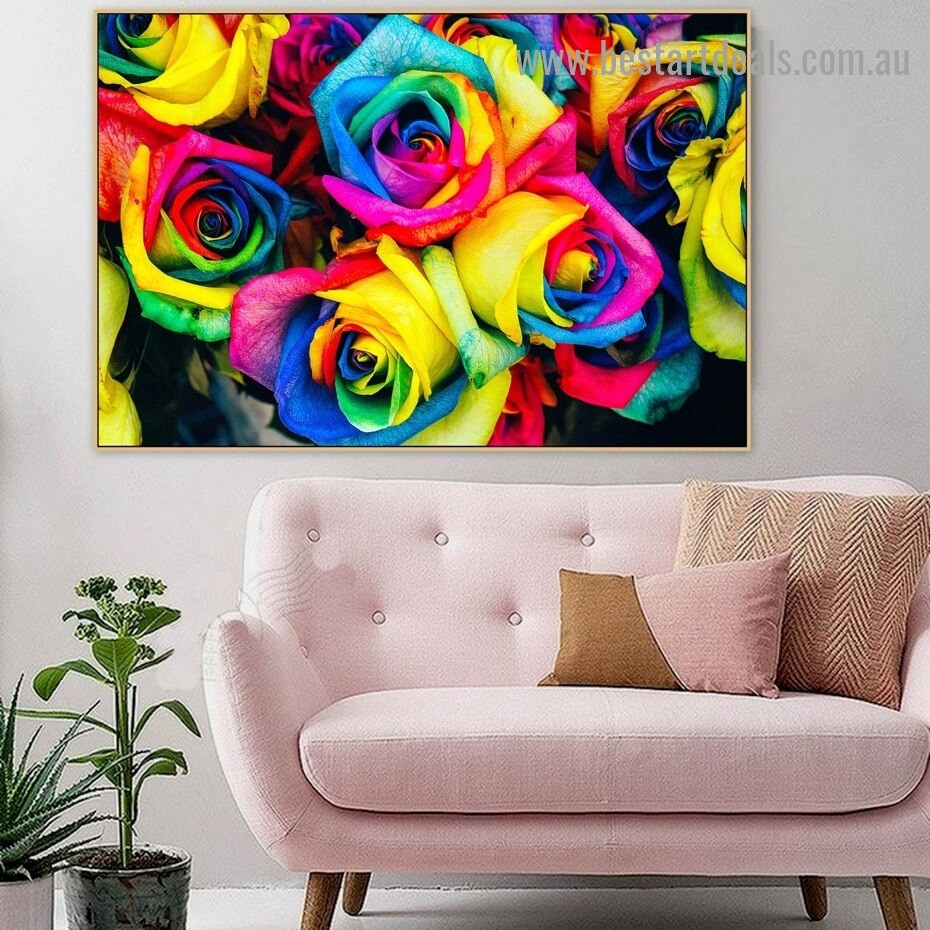 Rainbow Flower Abstract Botanical Graffiti Portrait Picture Canvas Print for Room Wall Adornment