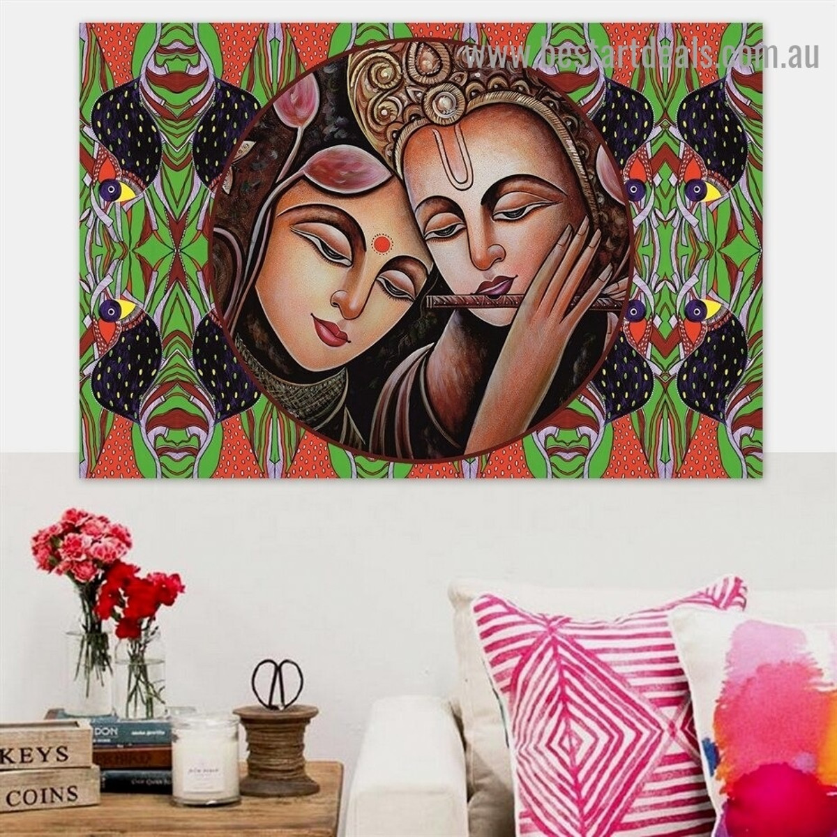 Portrait of Radha Krishna Religion & Spirituality Traditional Portrait Image Canvas Print for Room Wall Decor