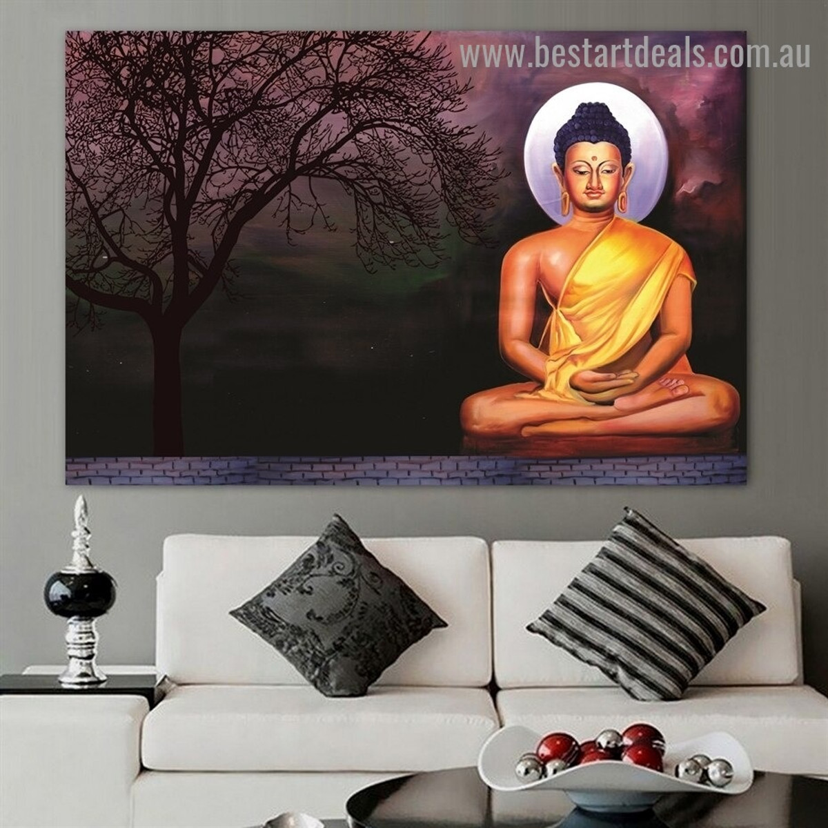 Buddha Meditating Religious Landscape Modern Artwork Photo Canvas Print for Room Wall Drape