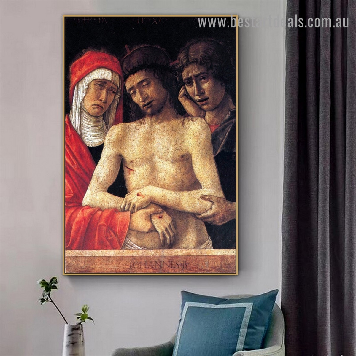 Pieta with the Virgin and St. John the Evangelist Giovanni Bellini Religious Figure High Renaissance Reproduction Artwork Picture Canvas Print for Room Wall Flourish
