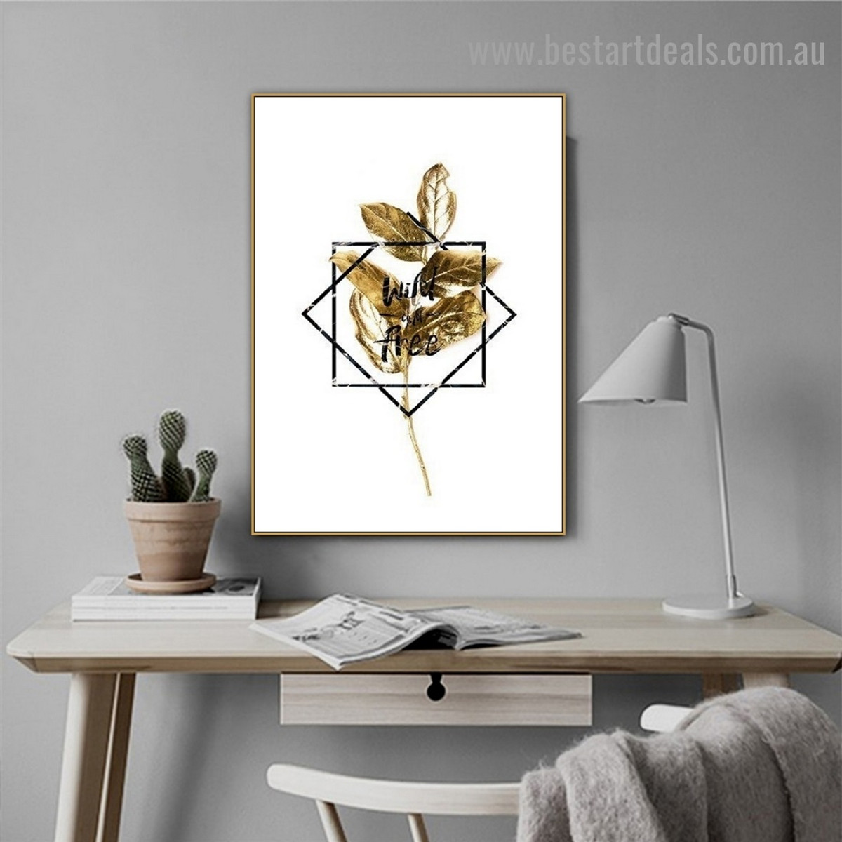 Golden Leaf Botanical Abstract Nordic Framed Portrait Picture Canvas Print for Room Wall Decoration