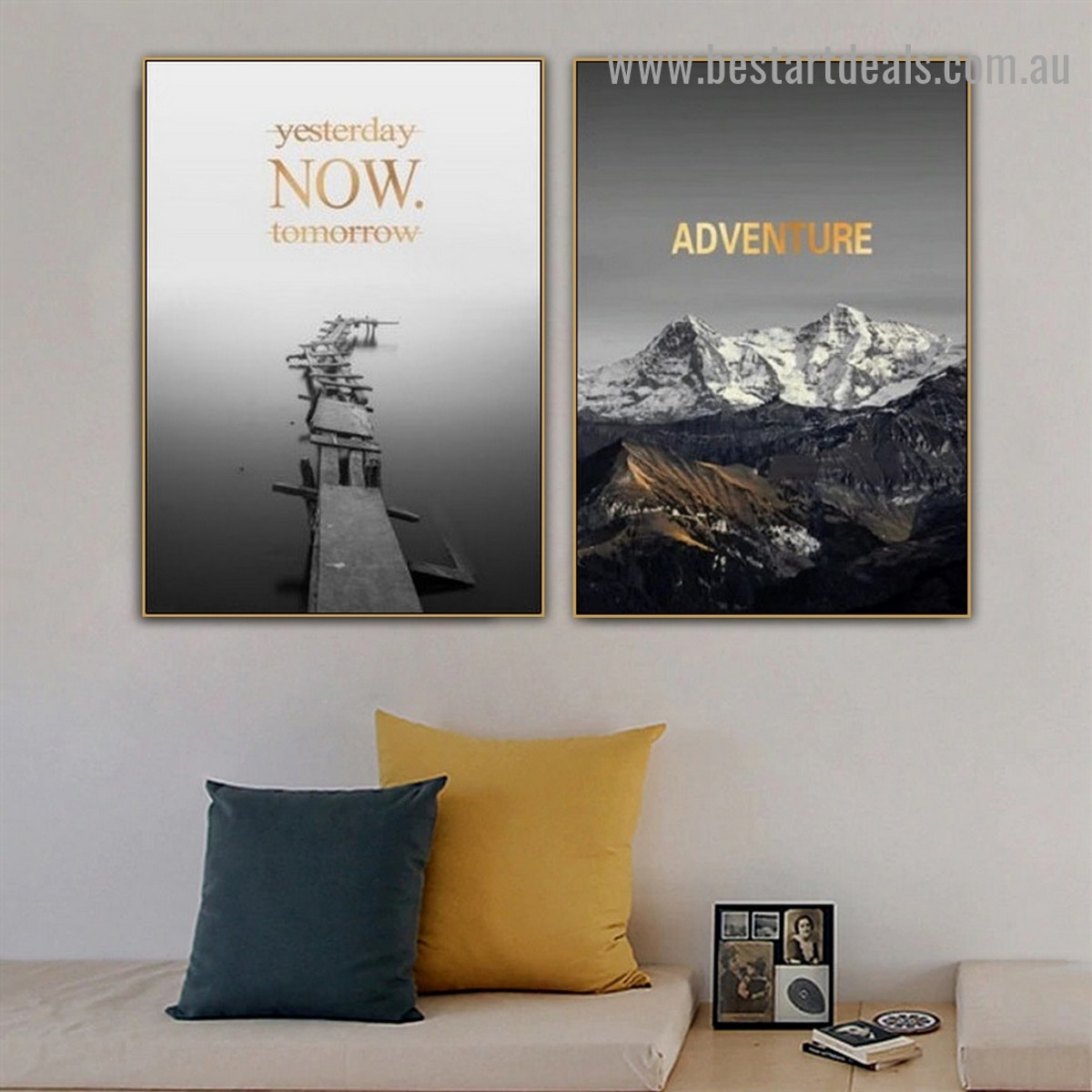 Adventure Typography Quote Landscape Modern Framed Portrait Photo Canvas Print for Room Wall Flourish