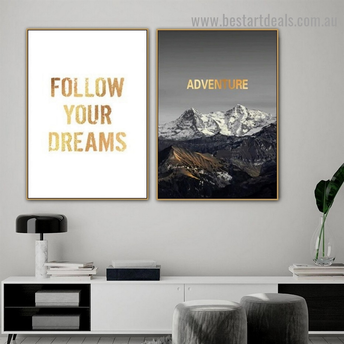Follow Your Dreams Quote Landscape Typography Modern Framed Portrait Photo Canvas Print for Room Wall Garniture