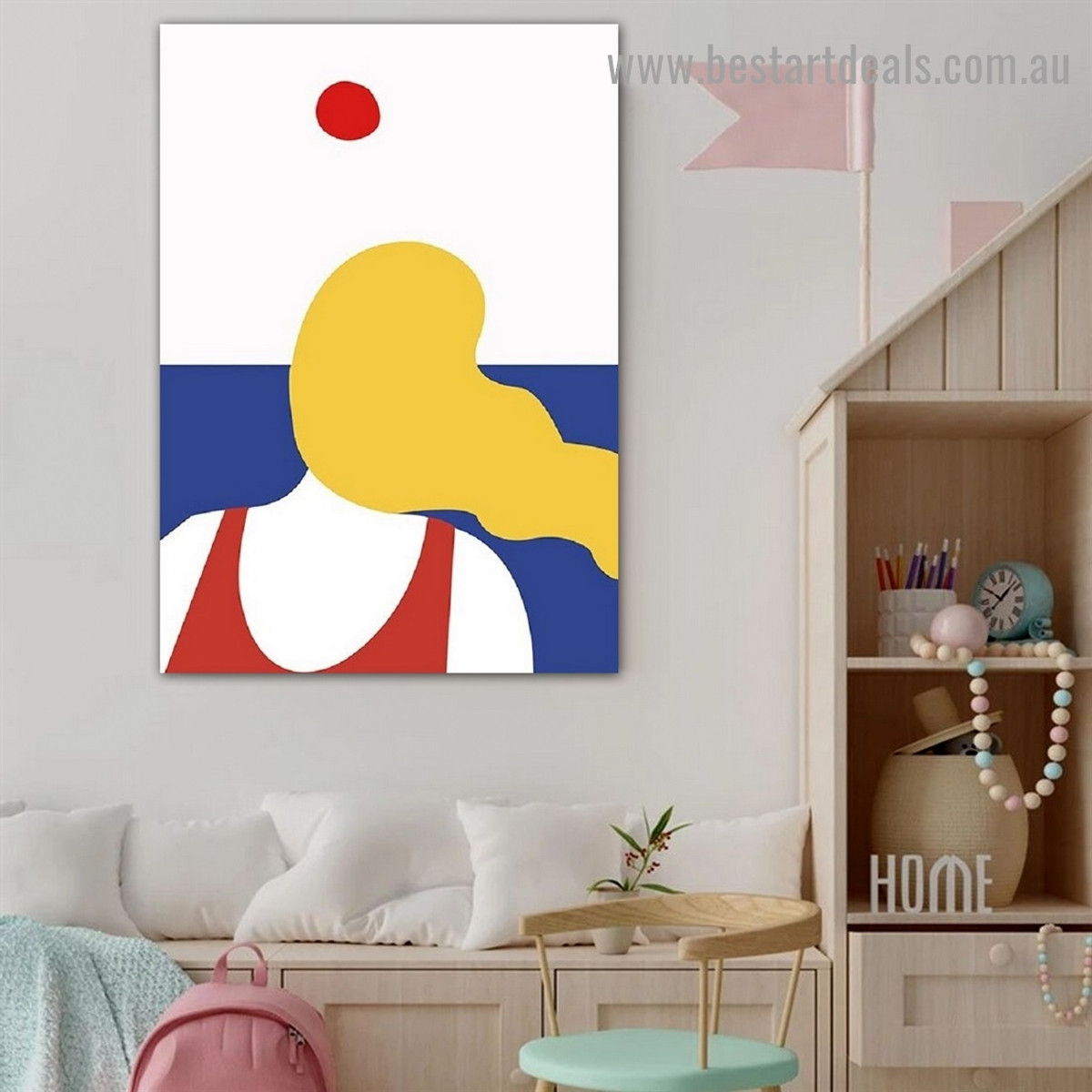 Yellow Hair Girl Abstract Figure Scandinavian Framed Portrait Picture Canvas Print for Room Wall Flourish