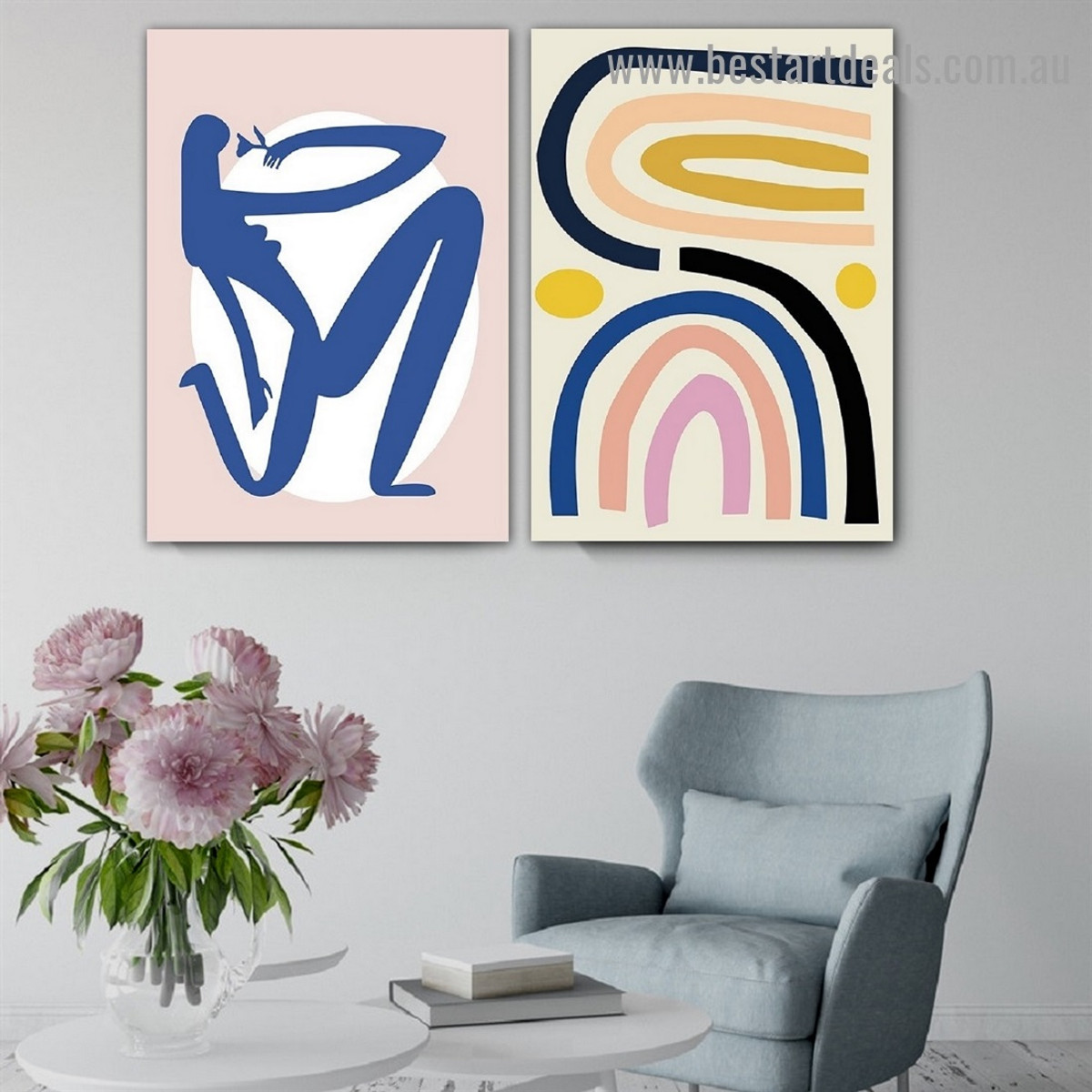 Blue Lady Figure Abstract Scandinavian Framed Portrait Picture Canvas Print for Room Wall Drape