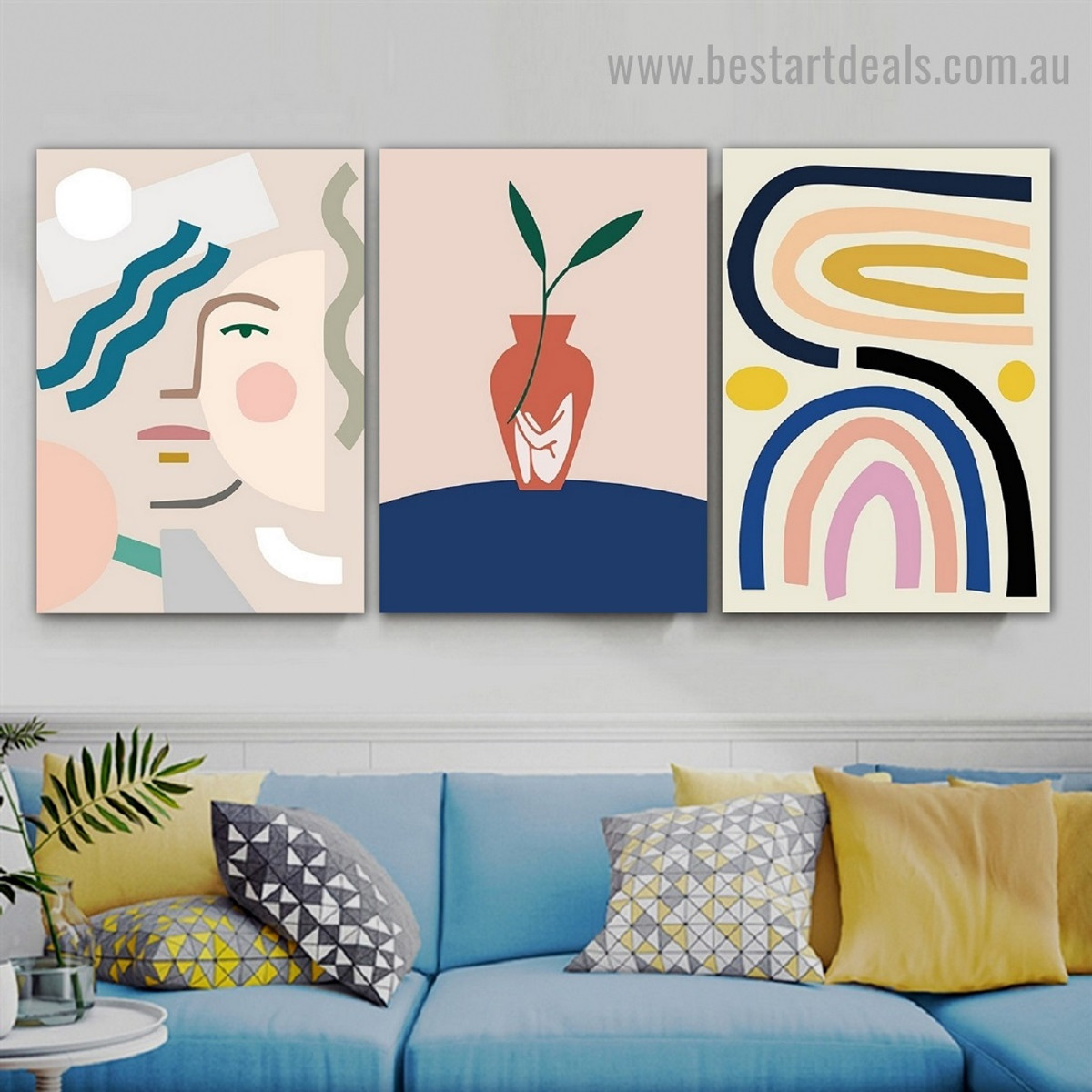 Twisted Rainbow Abstract Botanical Scandinavian Framed Portrait Photo Canvas Print for Room Wall Adornment